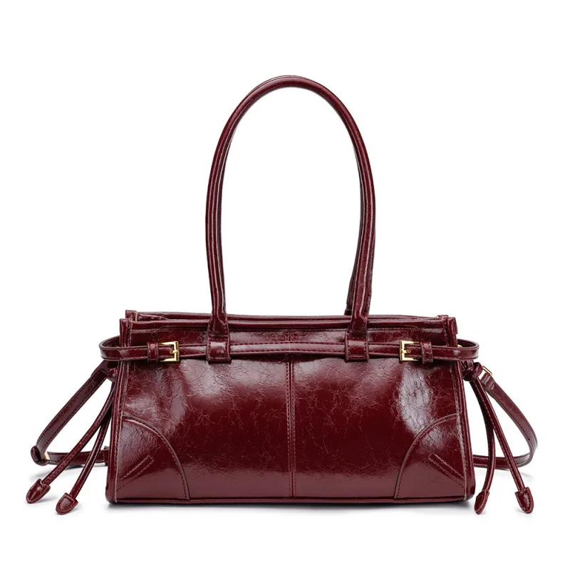 2025 New Soft Lux Boston Style Women's Motorcycle Fashion Crossbody Shoulder Bag Layered Oil Wax Leather Single Strap