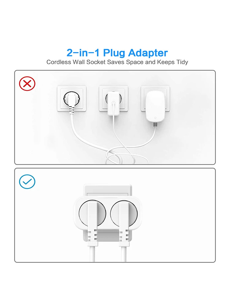 Pack of 3 Multiple Sockets without Cable, Double Plug for Socket, 4000 W Portable Wall Plate Sockets, Adapter Plug 2 Way,White