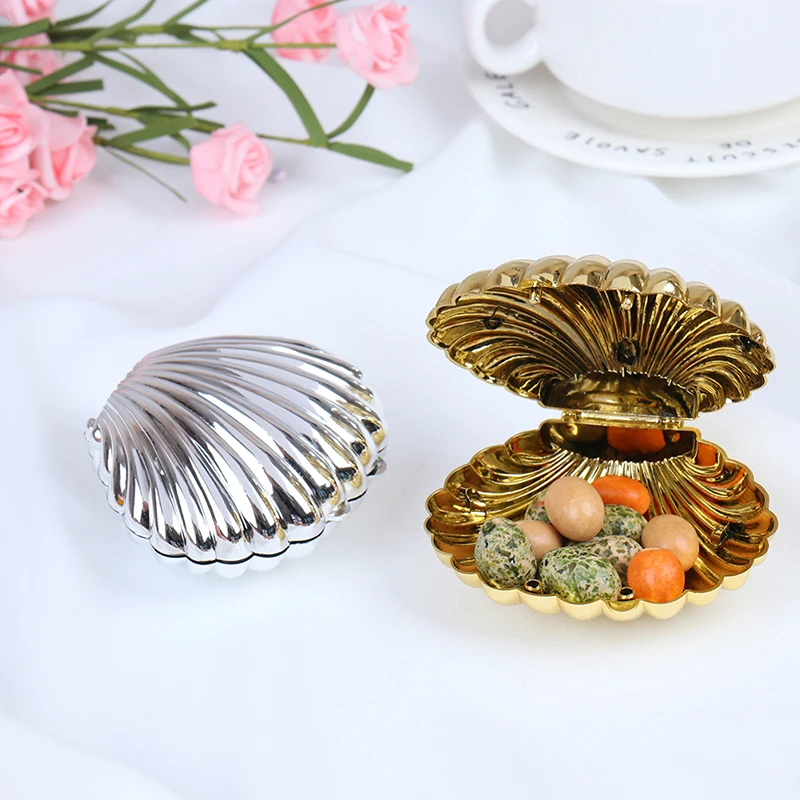 1PC European Wedding Supplies Gold Silver Shell Creative Wedding Party Candy Gift Plastic Box Favor Party Creative Decoration