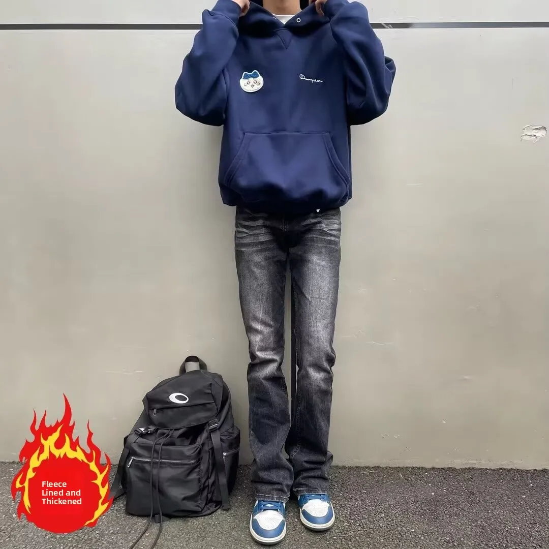 

Thiened Fce American High Street Винтажные свободные расклешенные повседневные брюки с завышенной талией, облегающие джинсы, молодежная мода