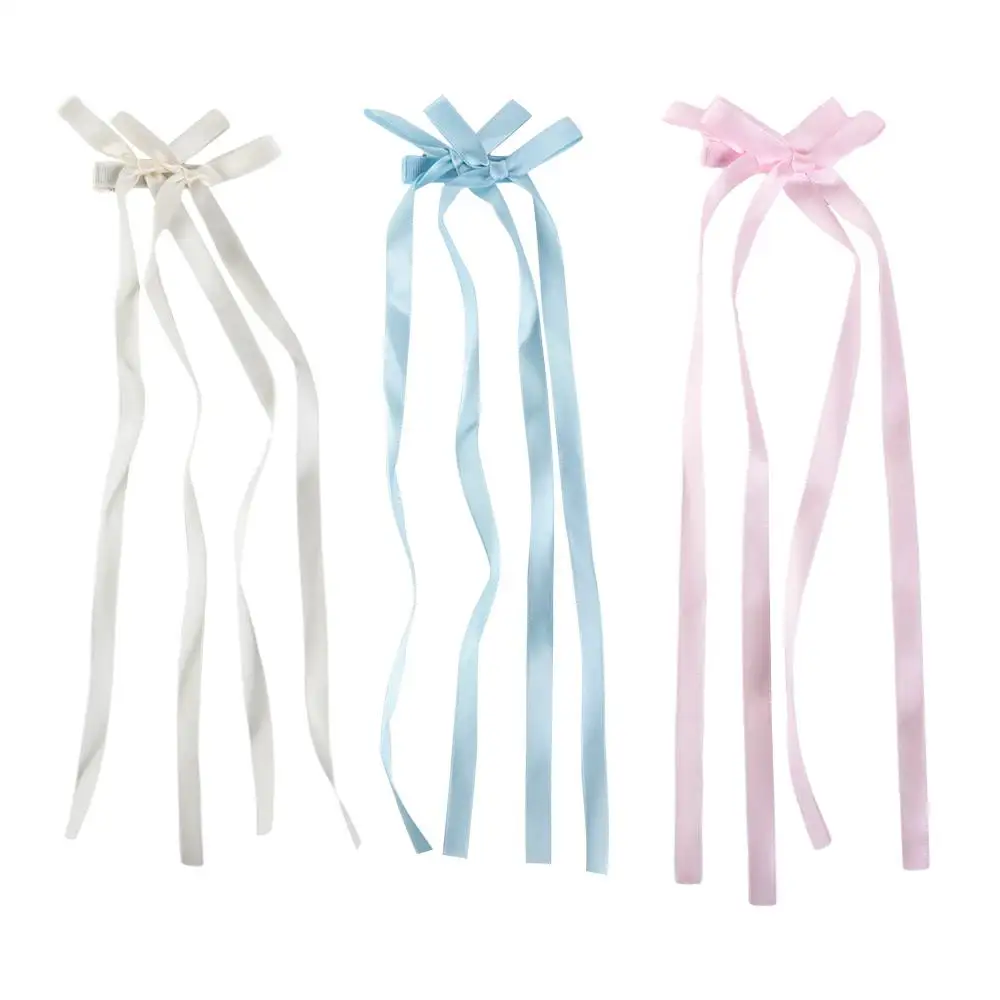 Elegant Cloth Long Ribbon Hair Clip Lolita Hair Tie Bowknot Hair Tie Balletcore Bang Clip Y2k Hair Tie Girls