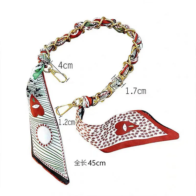 45cm Bag Handle Silk With Metal Chain Women Fashion Handbag Handle Decoration Tie Multi Function Hand Ribbon Purse Bag Straps