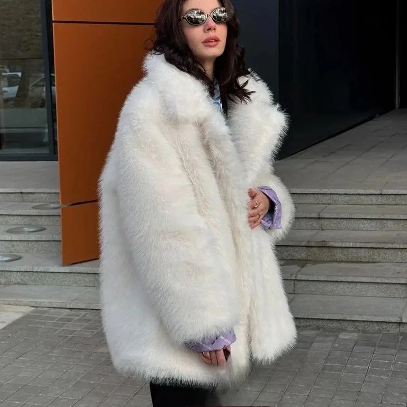 جديد المرأة الخريف والشتاء بدلة دافئة طوق تقليد معطف الفرو متوسط وطويل مريح مزاجه معطف جميل