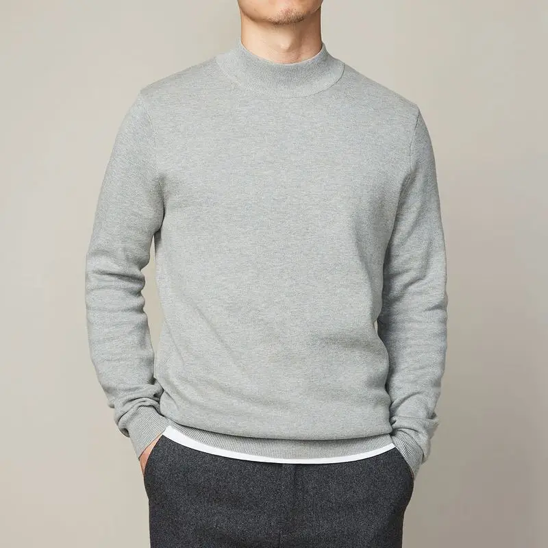 Japanese Trend Fashion Autumn Winter Sweaters Men Solid Mock Neck Thicken Smart Casual Long Sleeve Slim Pullovers Knitted Tops