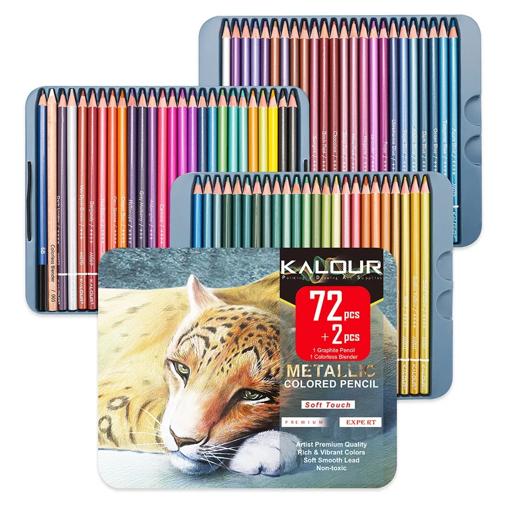 KALOUR 72/50Colors Metallic Oil based Colored Pencil Art Painting Drawing Soft Touch Non-Toxic Bright&Rich Pigments Wood Pencils