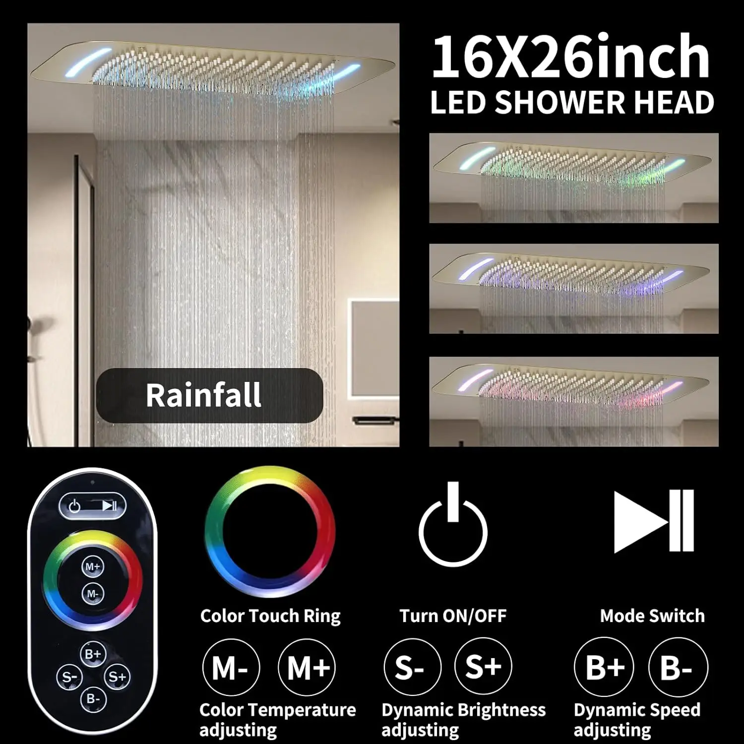 Set doccia con display digitale della temperatura con doppia soffione doccia Set di rubinetti per doccia montati a soffitto da 16 x 26 pollici per bagno