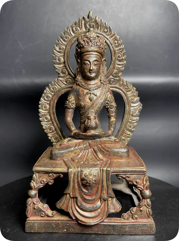 Antique Old bronze Amitayus Amitabha Aparimita Buddha statue blessed Kwan-yin