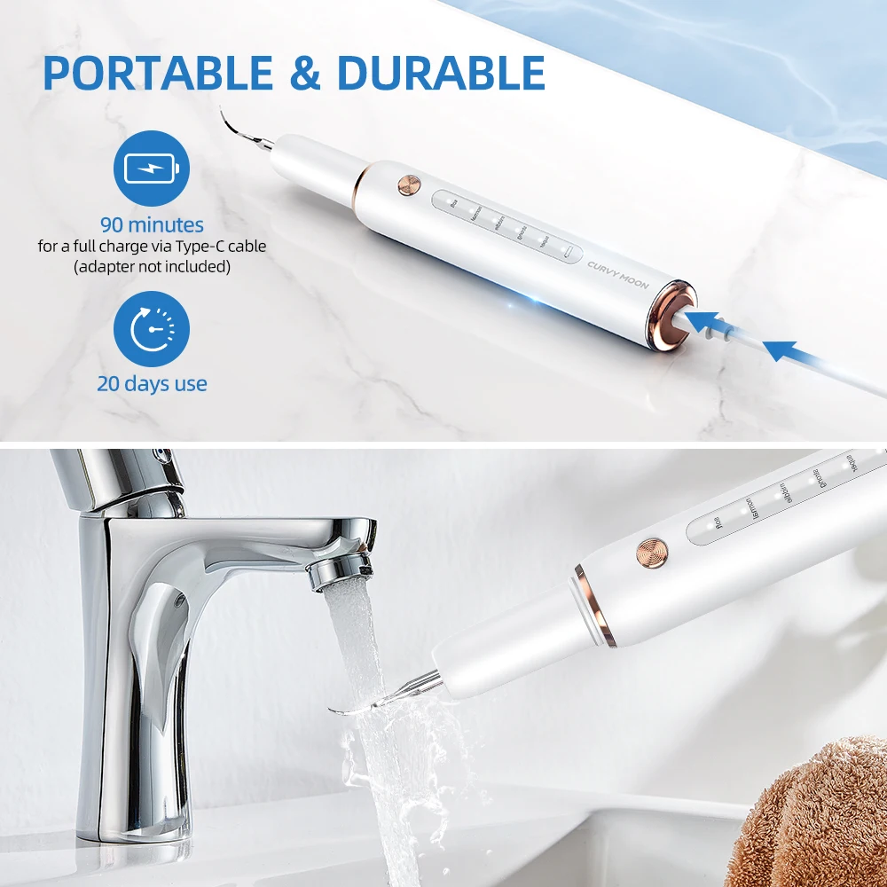 Curvy moon t4 portátil ultra sônico escova de dentes elétrica profissional placa cálculo remoção manchas dente removedor ferramentas limpeza