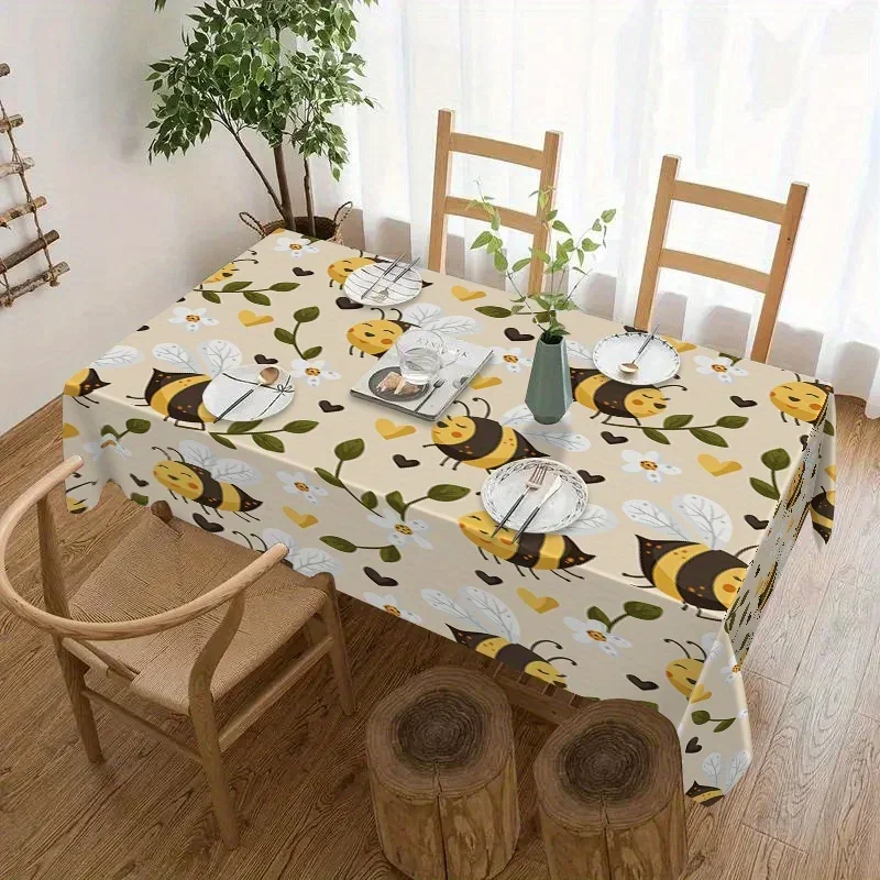One polyester tablecloth, with a bee theme, featuring yellow bee patterns, for autumn harvest festival decoration.xzj