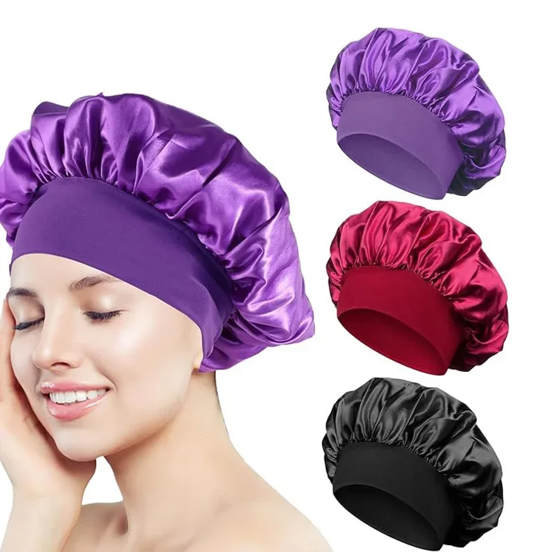 Women Bonnet Satin Sleeping Hat Hair Night Sleep Cap Head Cover Bonnets Shower Caps for Bath and Sauna Bathing Bonnet De Nuit