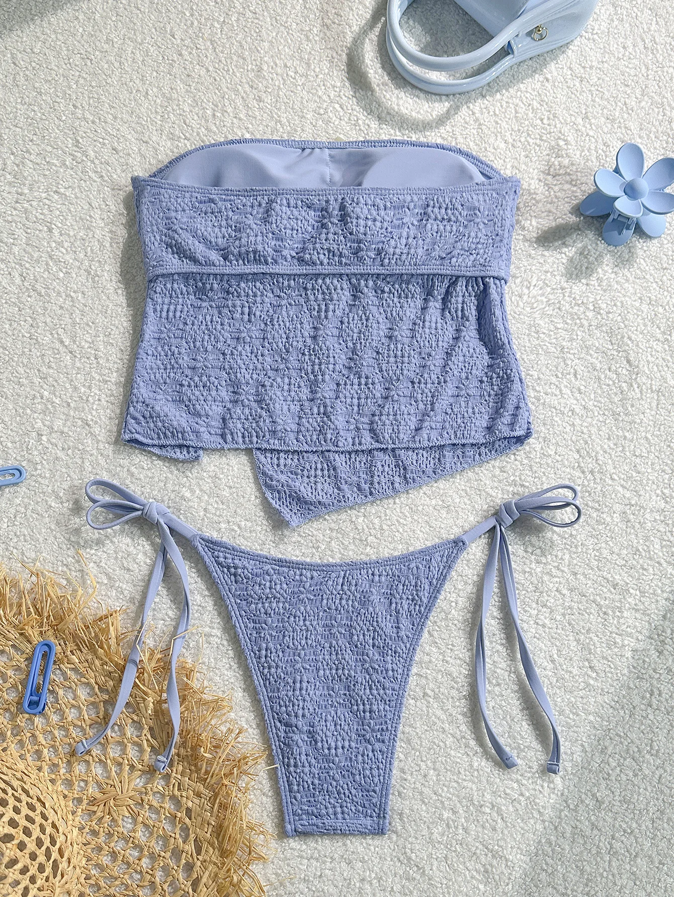 2025 Women's Backless Bandeau Bikini Sexy Bow Tie Swimsuit Set Tummy Control High Waist Bottom Off Shoulder Two Piece Suit Femme
