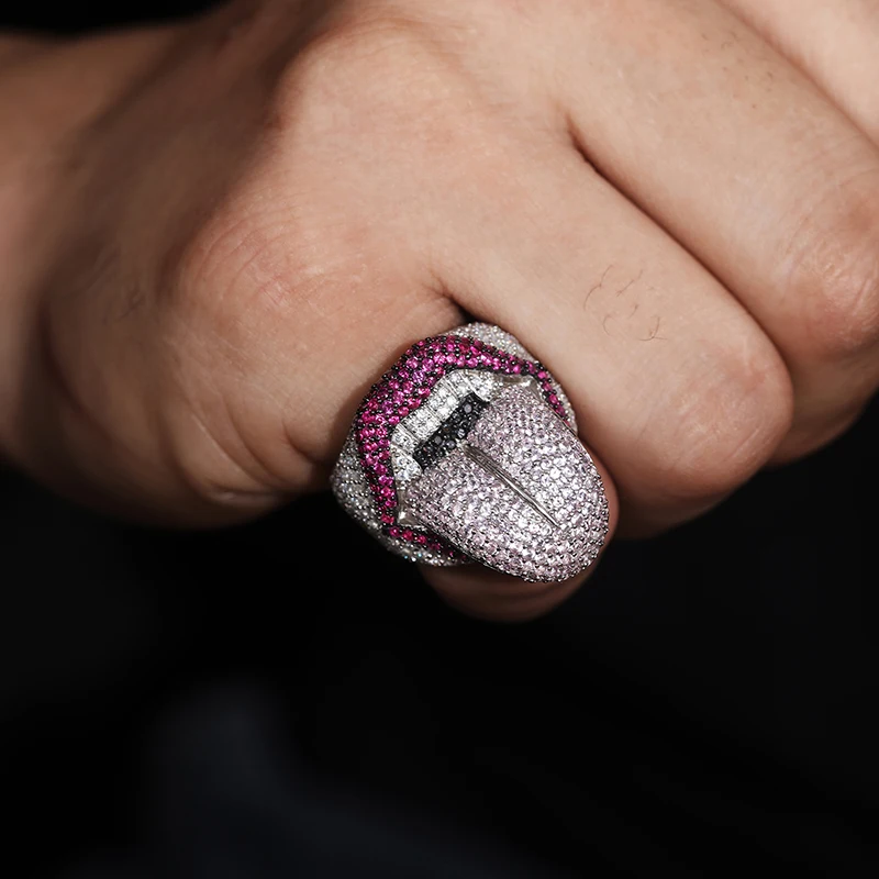 TUHE High Quality Unisex Rings Iced Out Mouth Rings S925 Silver VVS1 Moissanite Ring For Men Women Hip Hop Jewelry Gift