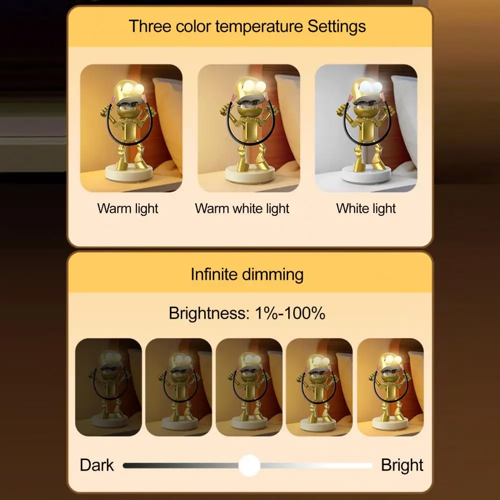 

Touch Control Night Light Cute Cartoon Robot Led Night Light Dimmable Usb Rechargeable Desk Lamp for Bedroom Decor Flicker Free