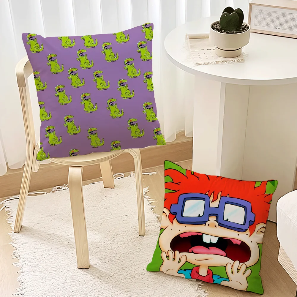 Niedlicher Kissenbezug für Sofa, Schlafzimmer, Wohnzimmer, Büro, Nachttisch, Rückenlehne, Cartoon-Rugrats-Kissen, bedruckt, quadratisch