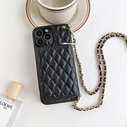 Crossbody Lanyard Strap Phone Case for IPhone 17 Air 16 15 14 13 12 Pro Max Zipper Wallet Card Slot Holder Chain Leather Cover