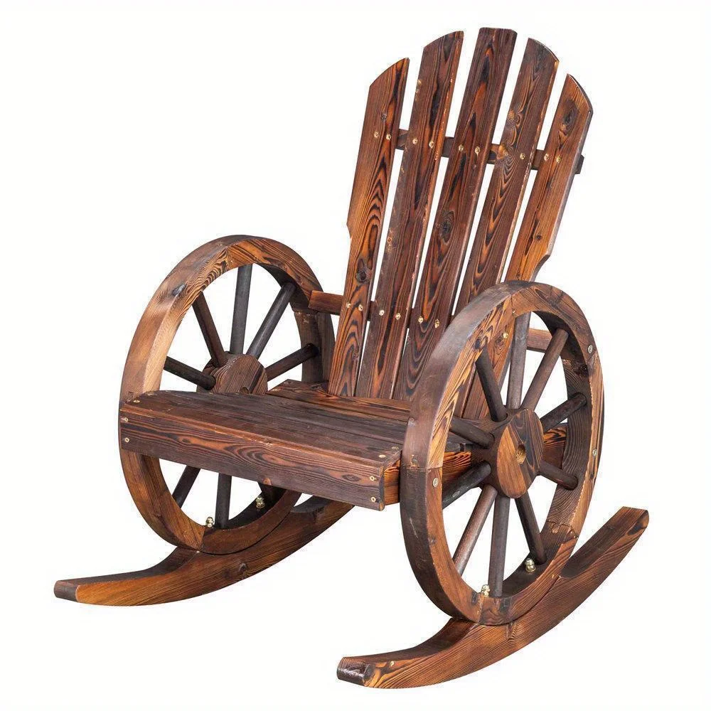 

Wagon Wheel Bench Fir Wooden Garden Rocking Chair Patio Outdoor Furniture