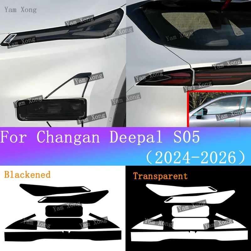

For CHANGAN DEEPAL S05 Exterior Front Lamp Tail Transparent Protective Headlight Light Black Anti-Scratch Film BC Pillar Sticker