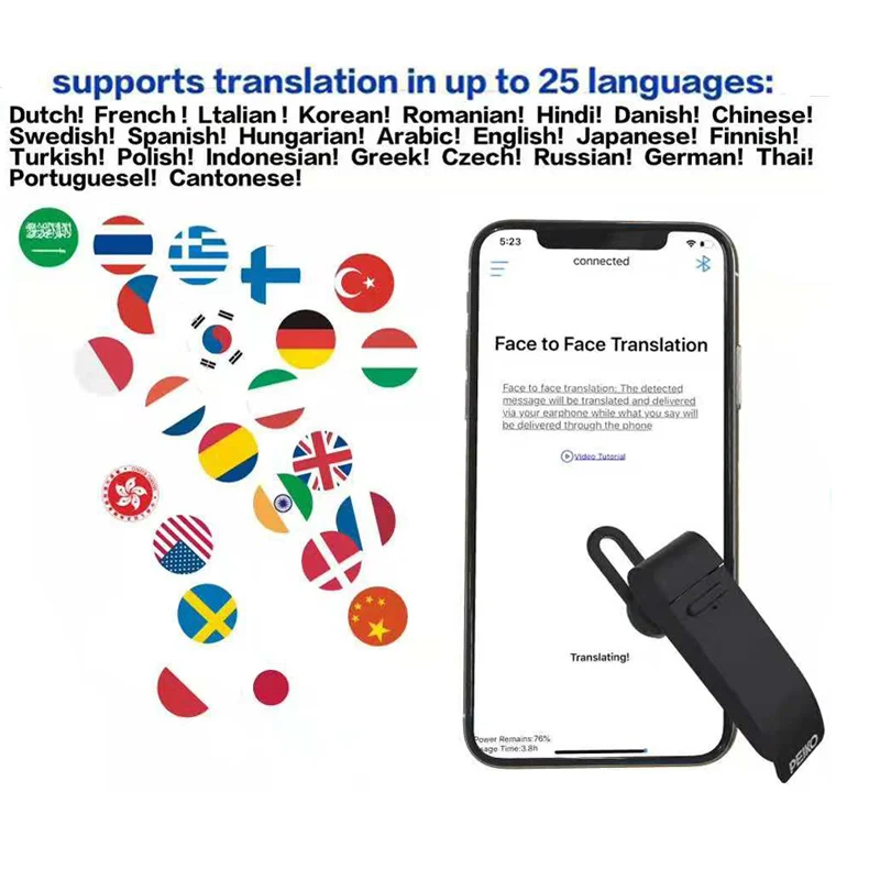 Peiko translator headphones 25 Languages Smart Voice Translator instant Translated Wireless Bluetooth Translator Earphone