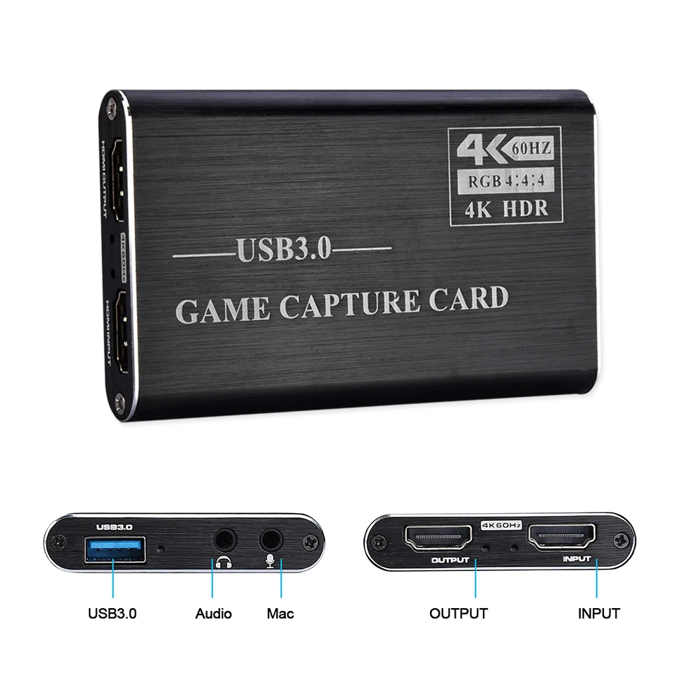 Video Capture Card Box HDMI-Compatible 4K USB 3.0 1080P 30fps 60fps HD Recorder Grabber Capturing Game Audio Mic