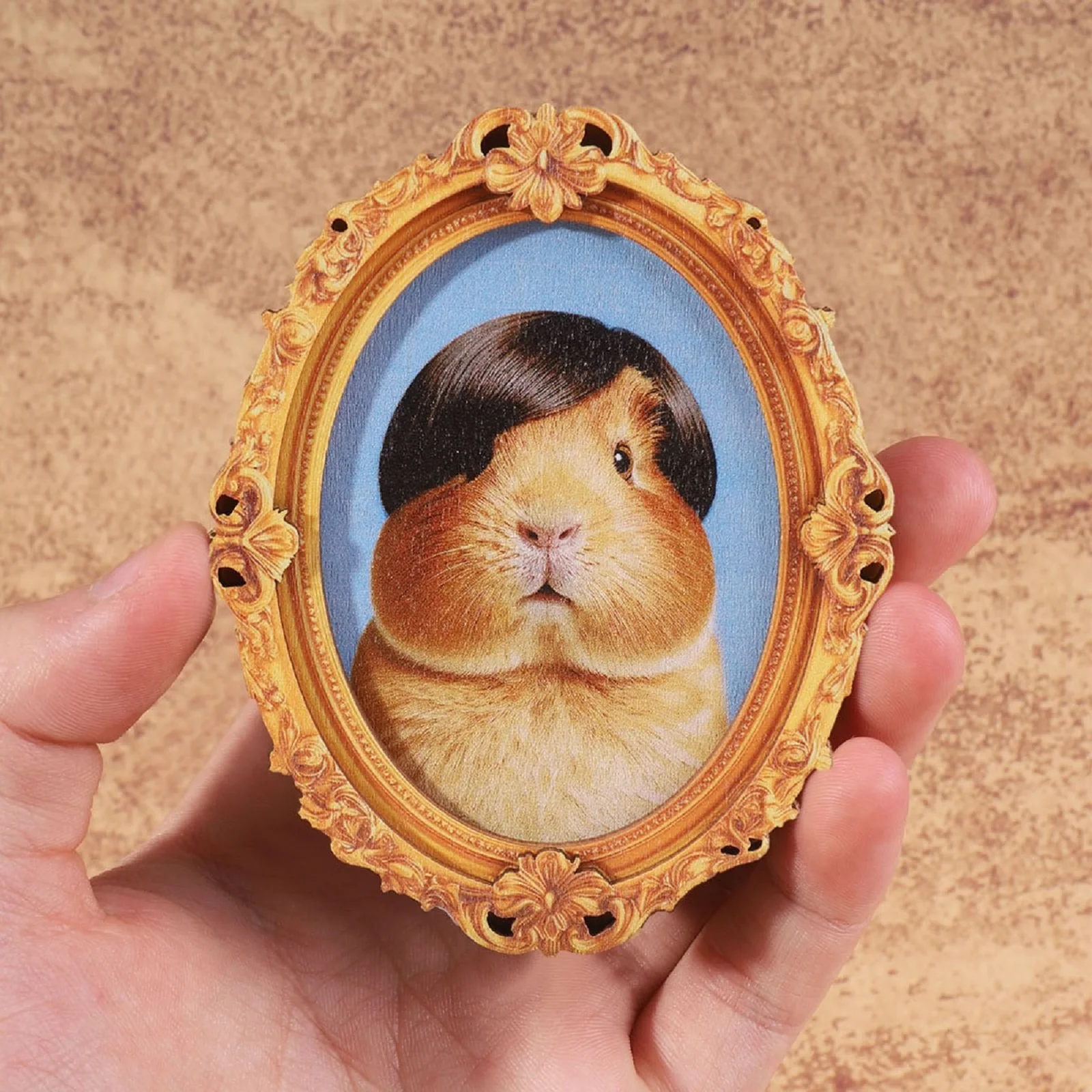 Festlicher Vintage Geschnitzter Holz-Bilderrahmen Wohndekor Ovaler Retro-Stil Kühlschrankmagnet Niedlicher Tierdruck Meerschweinchen-Deko