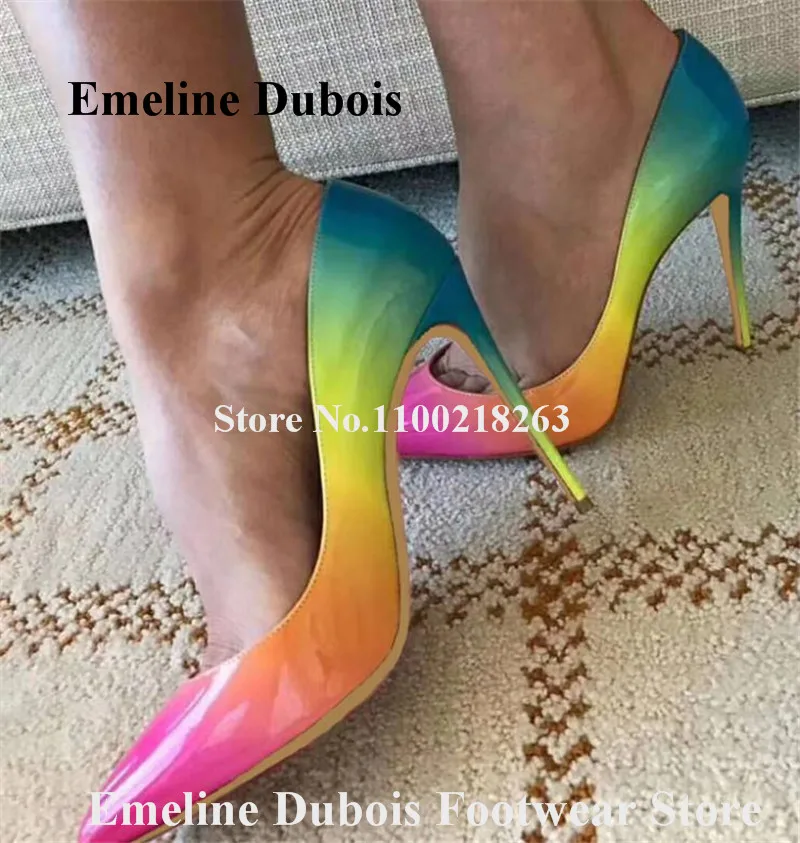 

Rainbow Pumps Emeline Dubois Pointed Toe Colorful Stiletto Heel Shoes 8cm 10cm 12cm Beautiful Slip-on High Heels Big Size 45