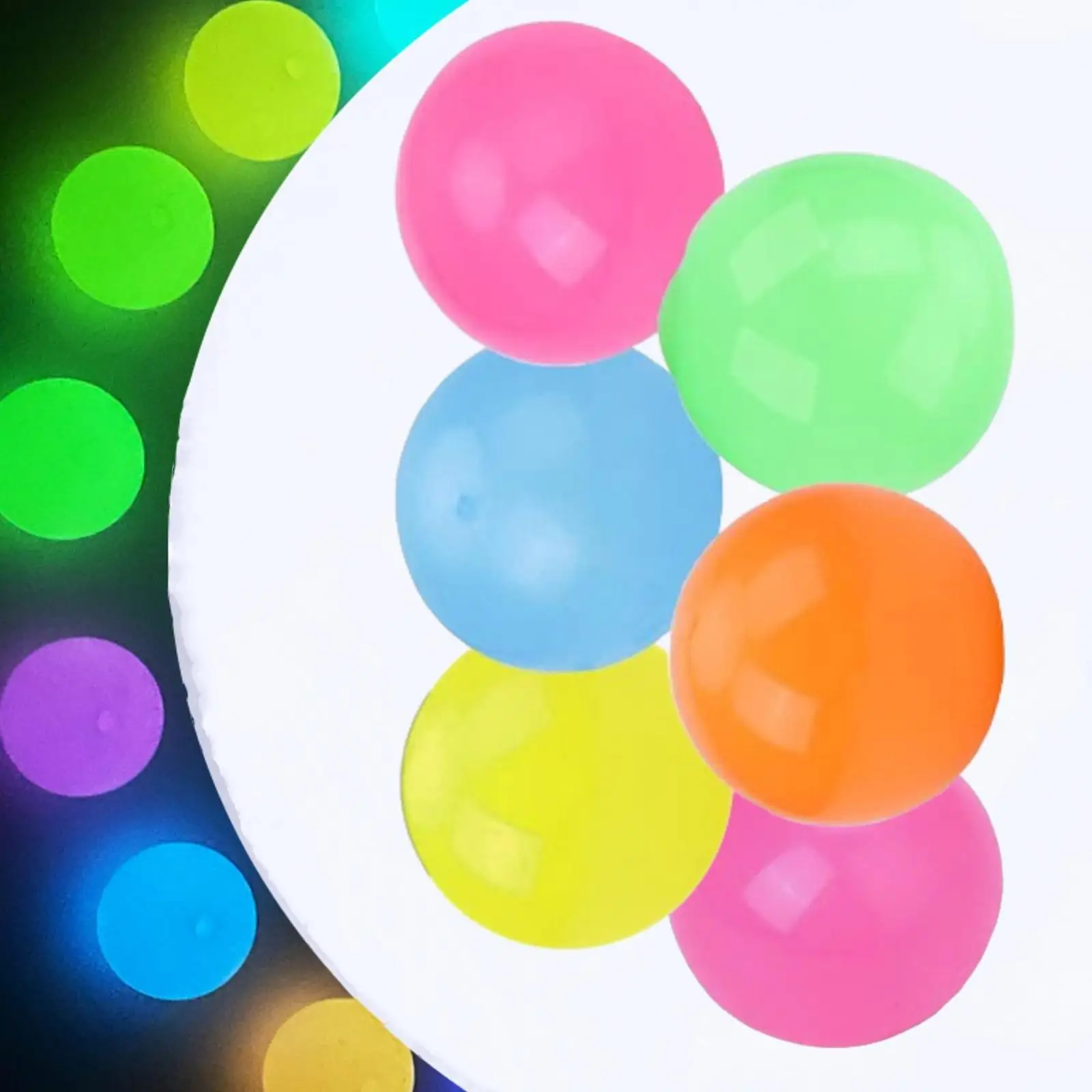 6x Glow in The Dark Sticky Balls Novelty Stuff Toy for Autism Teens Kids