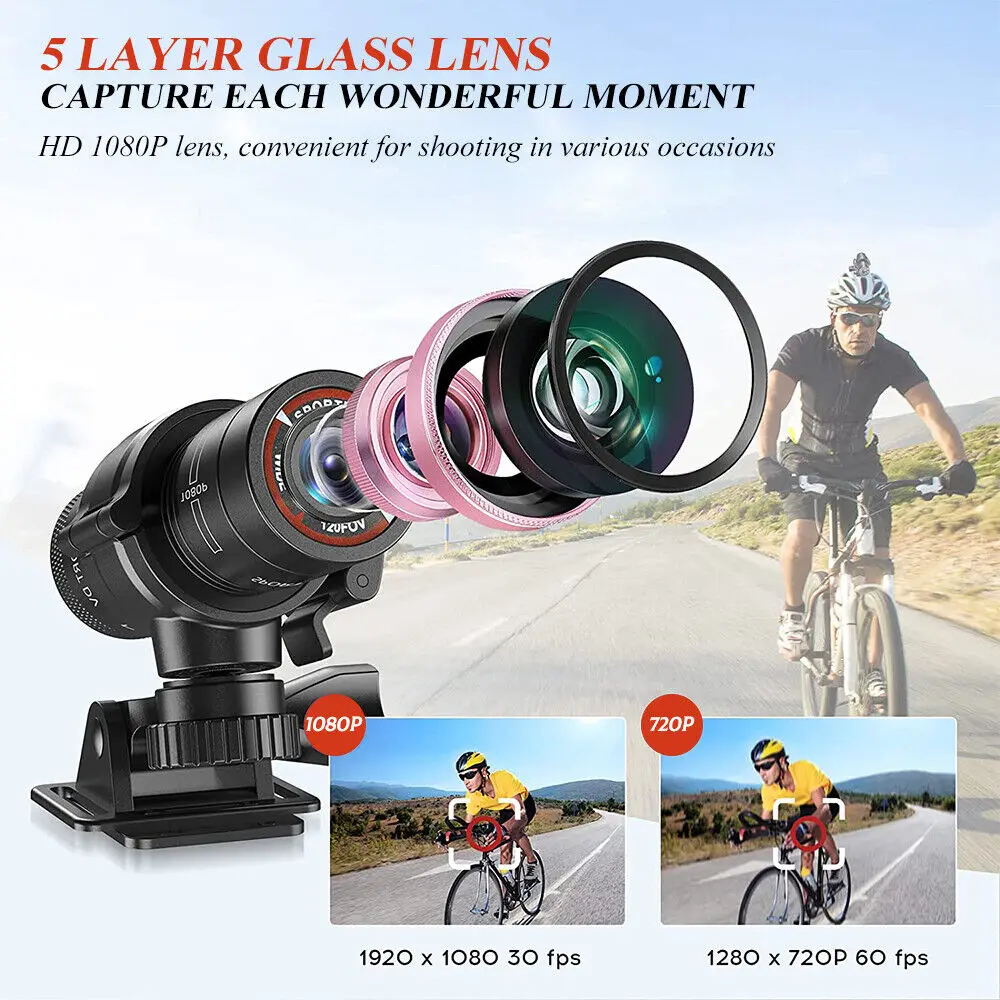 F9 Mini HD 1080P kamera sportowa DVR motocykl motor cykl akcji kask kamera DV latarka rejestrator jazdy