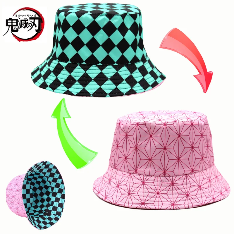 Demon Slayer Anime Kimetsu no Yaiba Hat Cosplay Printing Bucket Hat Sunshade Sun Hat Fisherman Hats Outdoor Kids Gifts