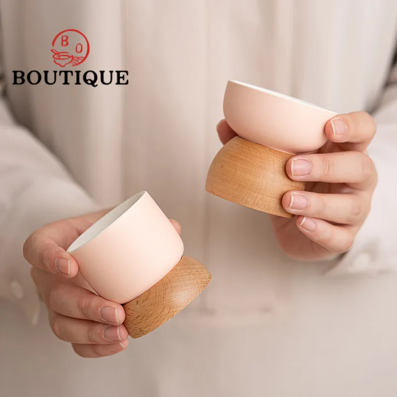 50/60ml Japanese Cream Style Teacup Duramen High Foot Tea Cup Set Water Jug Personal Cup Chinese Tea Household Tableware Craft