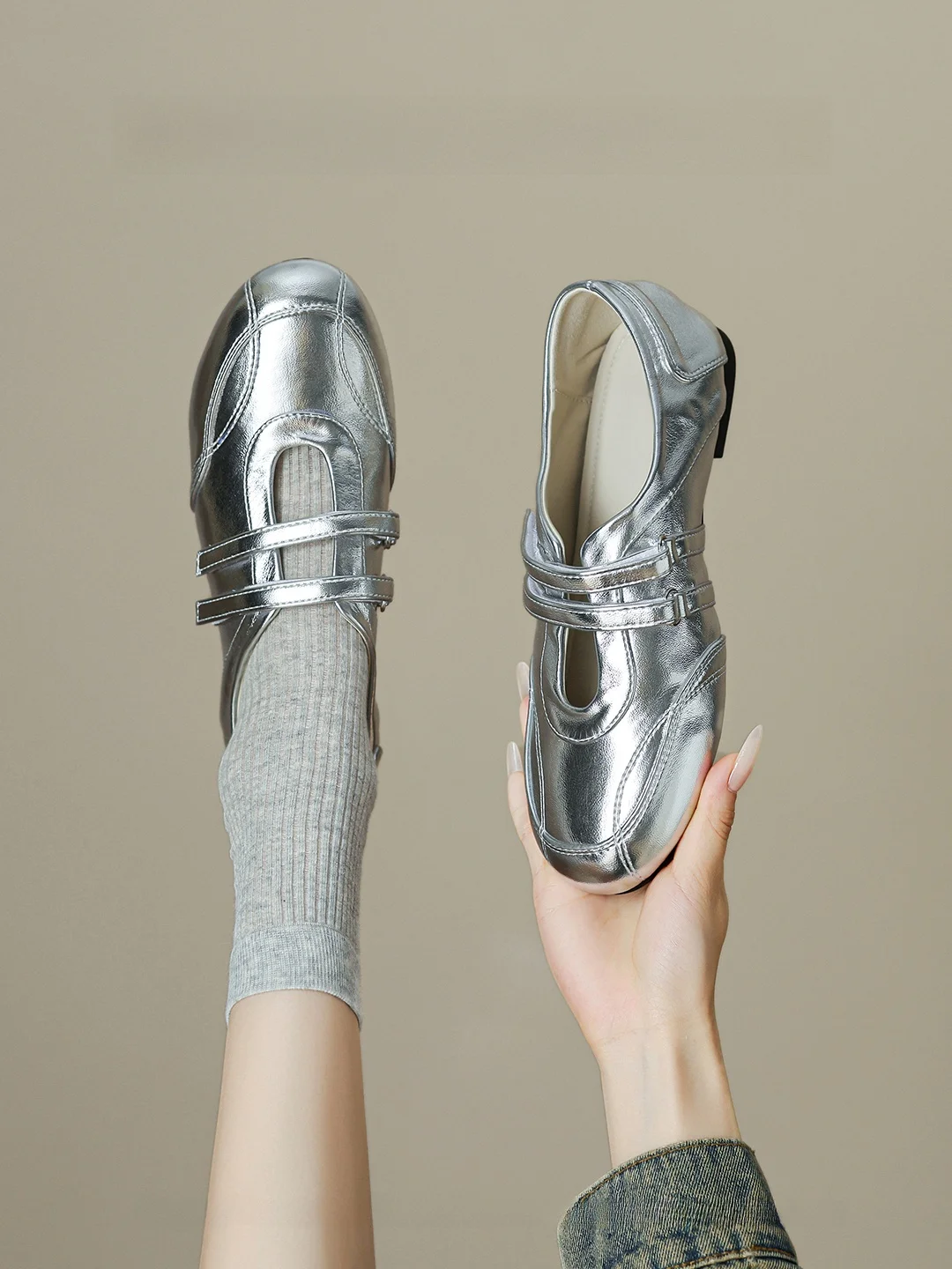mary-jane-women's-shoes-2026-new-sport-casual-ballet-flat-silver-bottom-genuine-leather-korean-style-round-toe-anti-slip-rubb