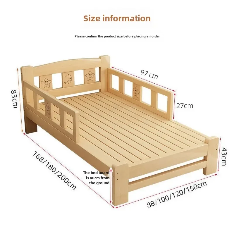 Solid wood bed Children's guardrail bed Simple boys and girls princess b ed Pine splicing single be d, log color bare b ed 168