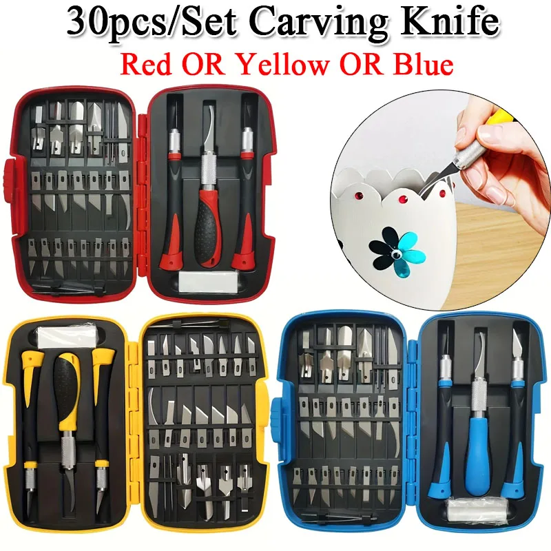 

30pcs/Set Paper Cuttings Carving Knife Precision SK5 Blade TPR Non-slip Handle With Replacement Blades DIY Hand Tools Kits
