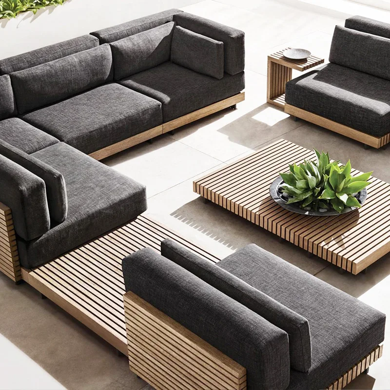 Outdoor Sofa Villa Terrace Outdoor Antiseptic Wood Sofa Courtyard Recliner Outdoor Sofa