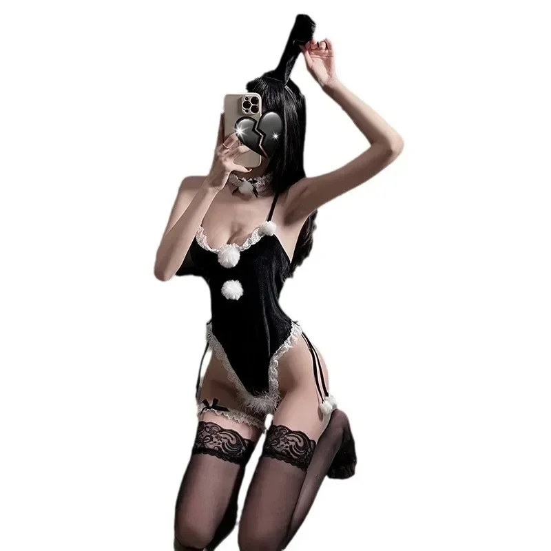 Kawaii женские рождественские костюмы боди красный бархатный костюм кролика для девочек косплей кружевное сексуальное женское белье аниме ролевой комбинезон комплекты кроликов