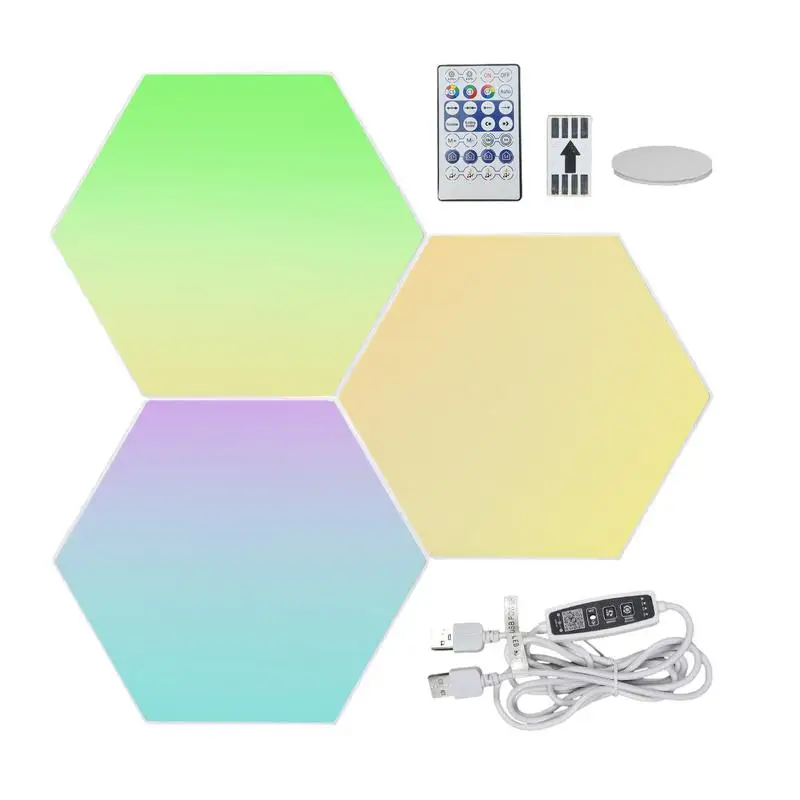 Lámpara de pared Hexagonal inteligente RGB, lámpara táctil que cambia de Color, luz nocturna ambiental para dormitorio y sala de estar