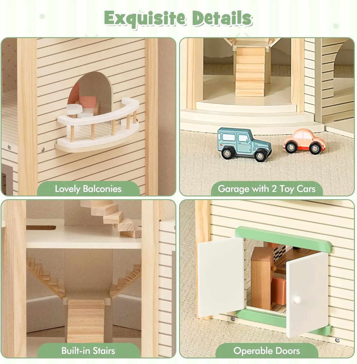 บ้านตุ๊กตา, ชุดของเล่นตุ๊กตาไม้พร้อม/6 ห้อง, อุปกรณ์เสริม 36 ชิ้นและเฟอร์นิเจอร์จิ๋ว, ชุดของเล่นแกล้งทําเป็น, ตุ๊กตาใหญ่ 2.7 ฟุต H