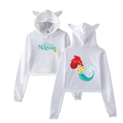 Disney The Little Mermaid Hoodie Sweatshirt Fashion Tops Pullovers Teenager Girls Casual Coat Women Cat Ear Short Crop Hoodies