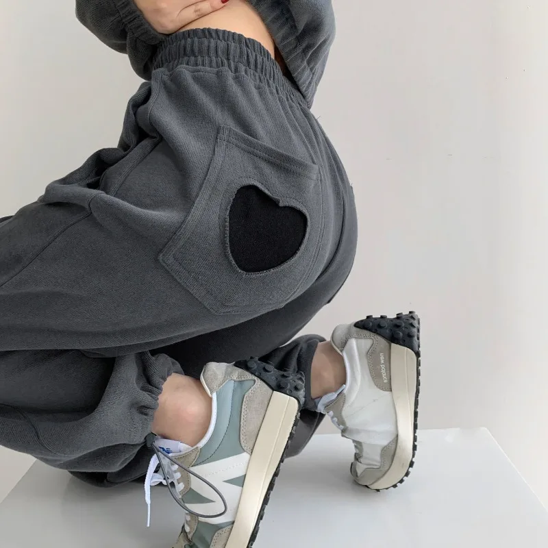 

QWEEK Harajuku Gray Oversize Jogging Pants Women Korean Style Wide Leg Baggy Sweatpants Kpop Streetwear Loose Trousers Female