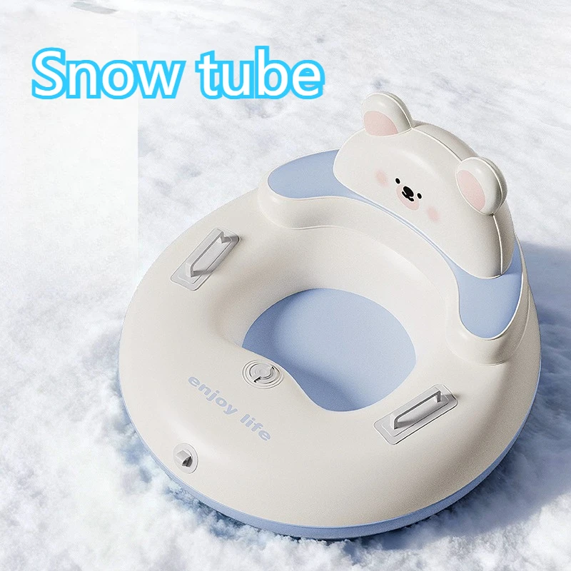 Inflatable Snow Tube with Backrest 2 Handles Thickened PVC Snow Sled Ski Ring for Adults Kids Winter Outdoor Sledding Sports
