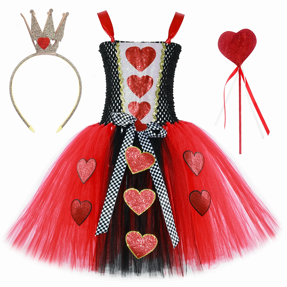 HJTT Red Hearts Princess Costume for Girls Fancy Tulle Tutu Dress Ball Gown Kids Halloween Carnival Festival Dress Up Clothes