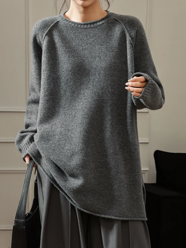 المرأة رداء علوي من الصوف س الرقبة طويلة البلوز الخريف الشتاء سميكة Ranglan كم 100% ميرينو الصوف تريكو فضفاض كبير الحجم الإناث #3