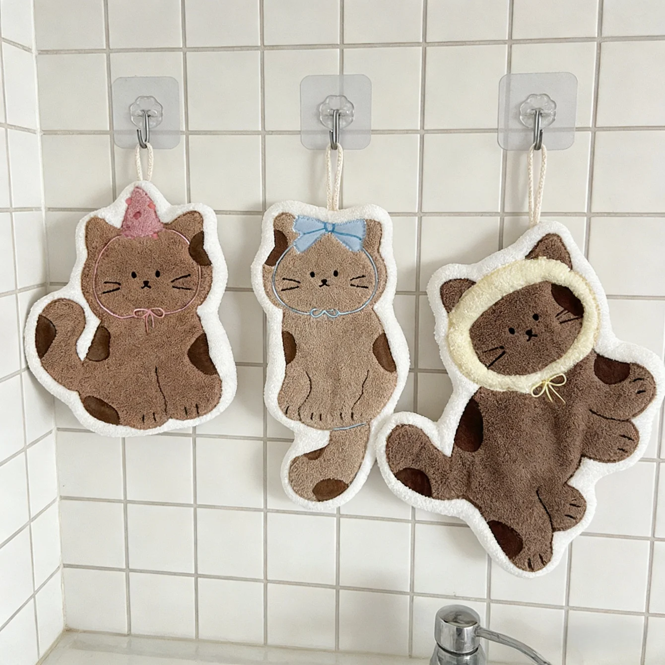 Cute Cat Hanging Hand Dry Towels, Microfiber Coral Velvet Hand Towels Hanging Loop, Absorbent Super Soft Cute Hand Towels