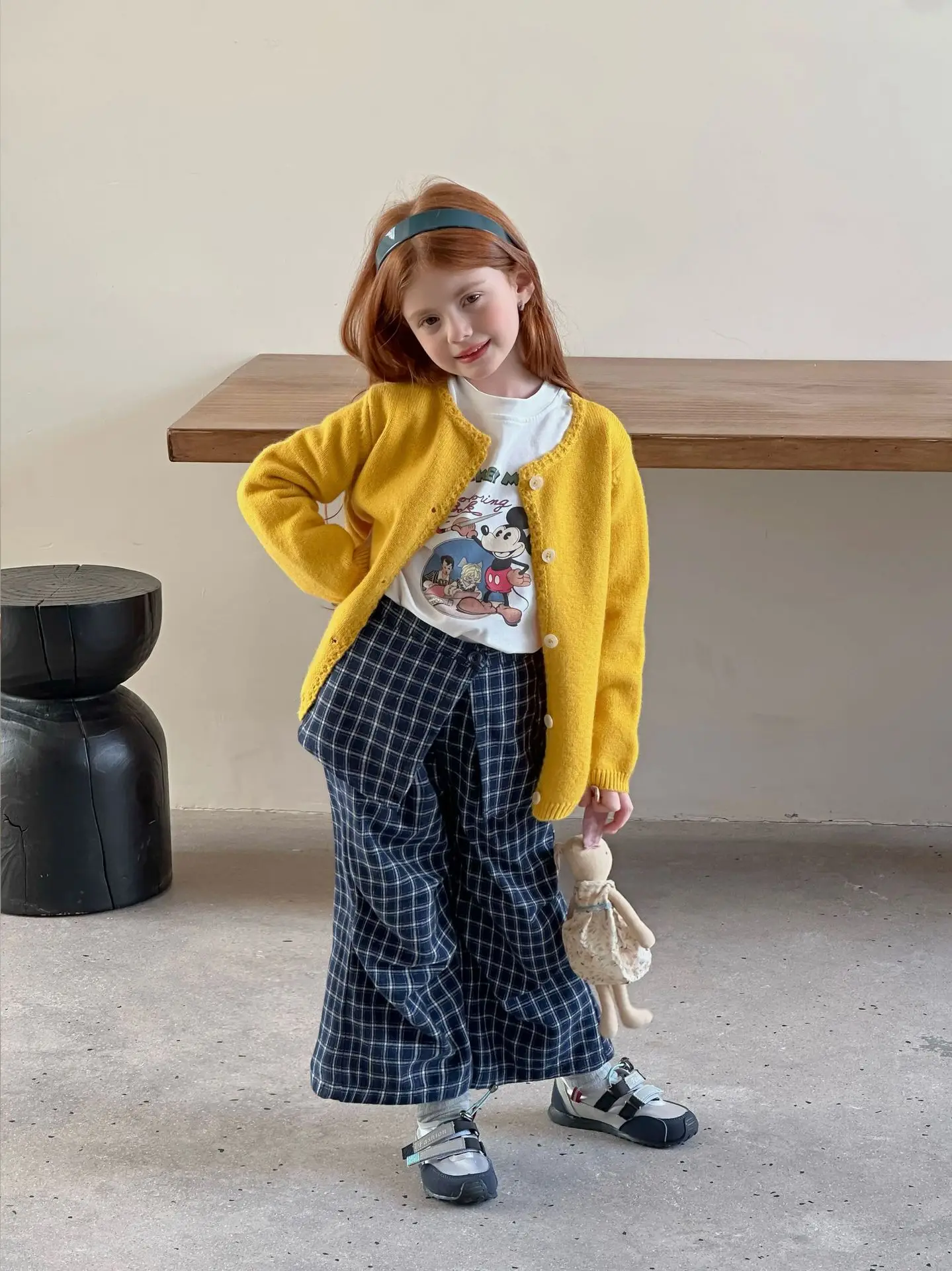 

Girl pants 2025 autumn new children's clothing Korean style girl baby fashion fart curtain plaid cargo pants casual simple