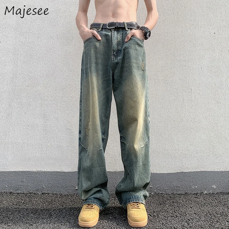 

American Retro Jeans for Men Fashion Straight Loose Teens Simple Chic Ulzzang Stylish Hombre Male Full Length Cozy Handsome New