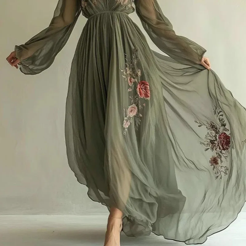 Seksowna sukienka maxi w stylu boho dla kobiet, długa sukienka letnia, wiosenna, z długim rękawem, plażowa sukienka letnia, kwiecista, z dekoltem w serek, sukienki maxi na imprezę, Vestidos