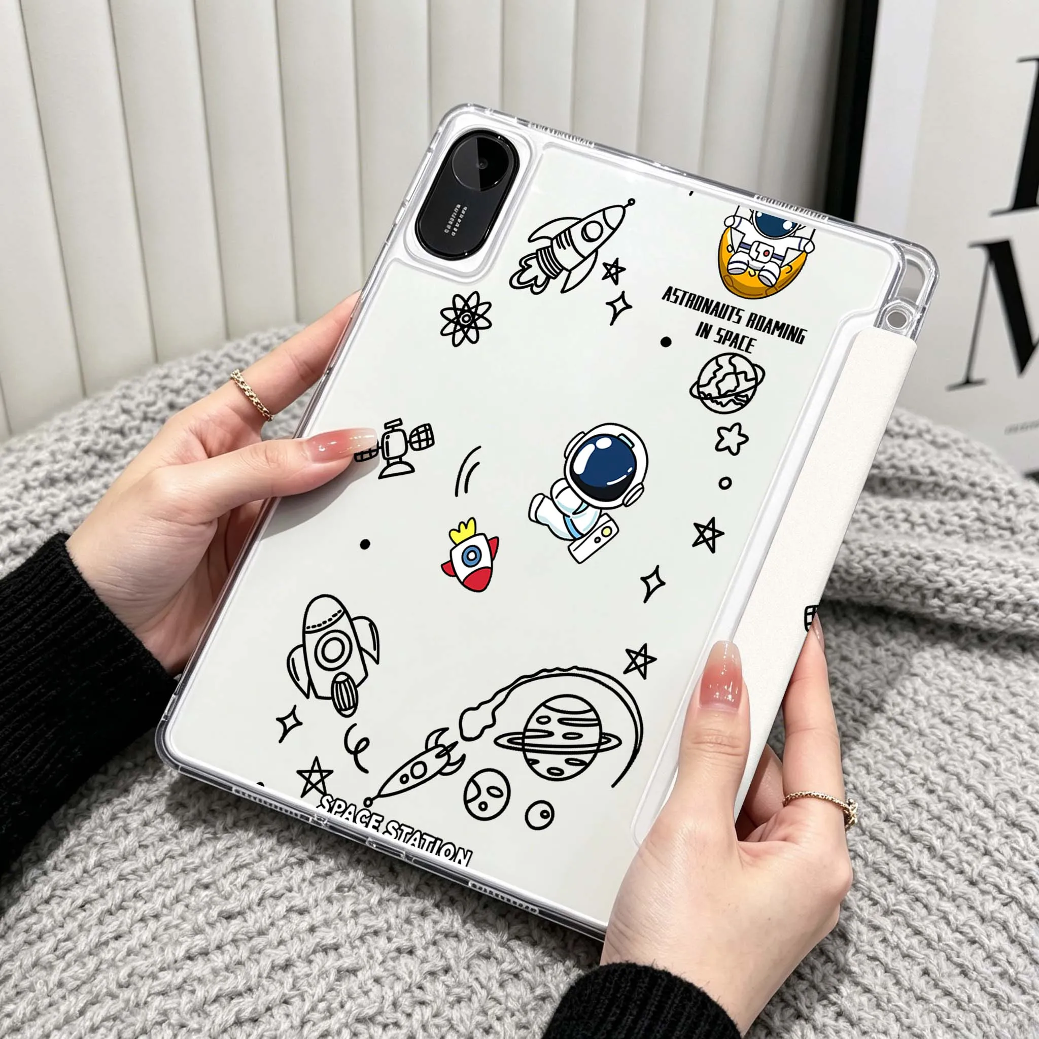 Astronaut Space For Xiaomi Redmi Poco Pad 5 6 7 8 Pro SE 11 11.2 12.1 Inch Transparent Y-Shaped Folding Tablet Case