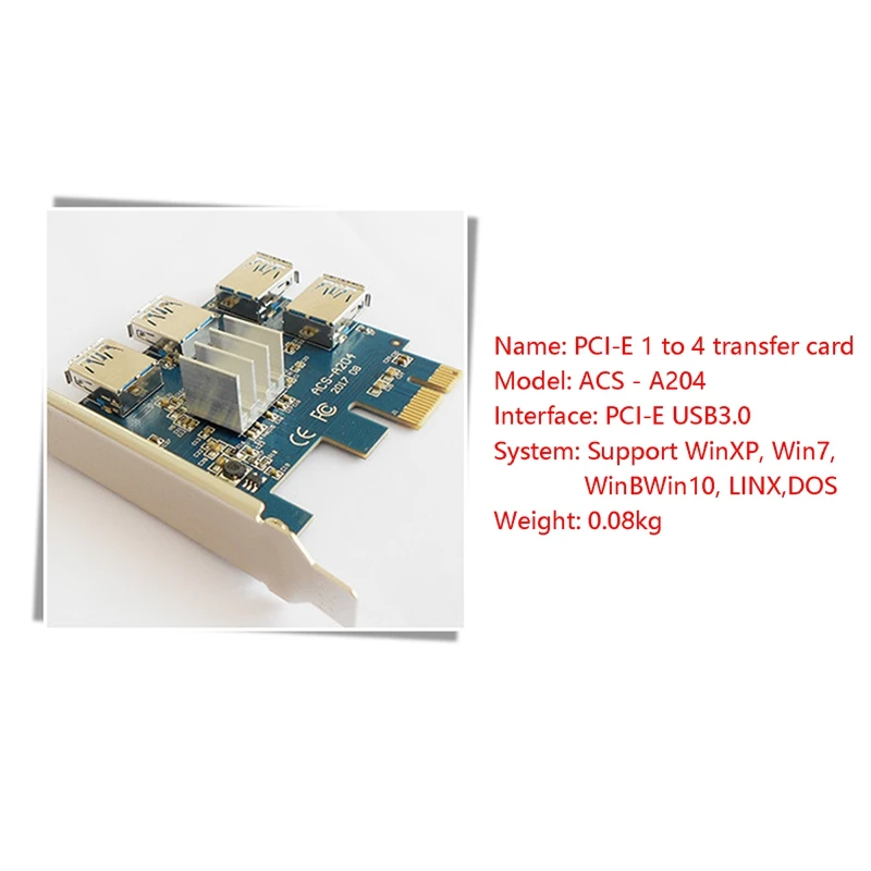 PCIE Riser Card 1 To 4 1X To 16X USB3.0 Slot Expansion Card Multiplier Hub Adapter For Bitcoin Mining Miner BTC Devices