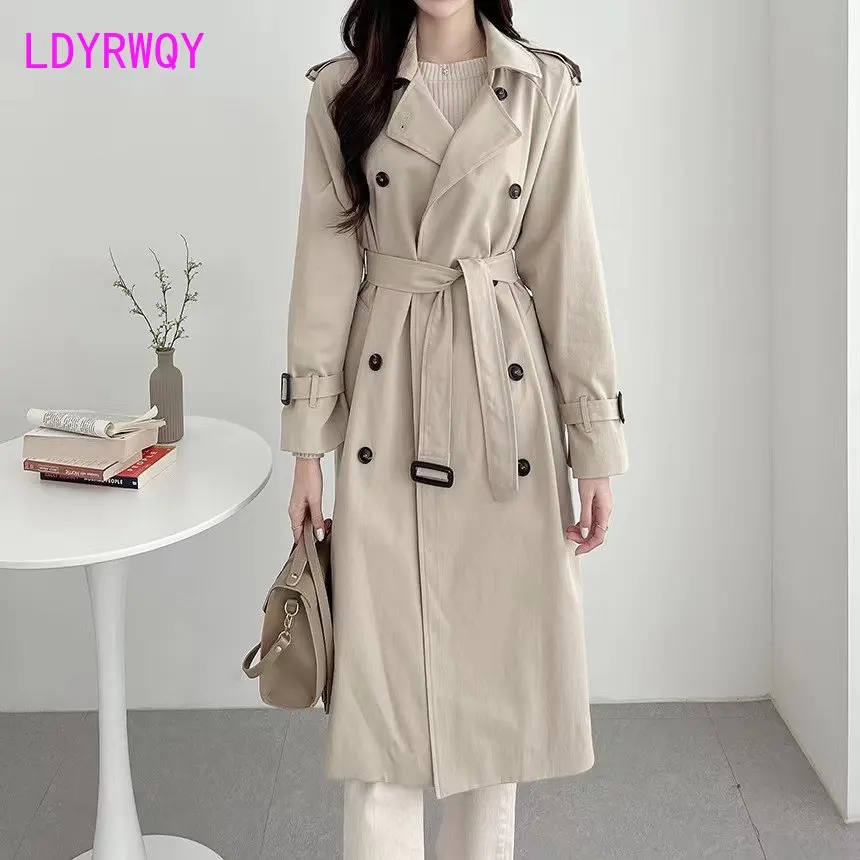 

Long knee trench female 2022 autumn new temperament British wind coat female thin loose coat