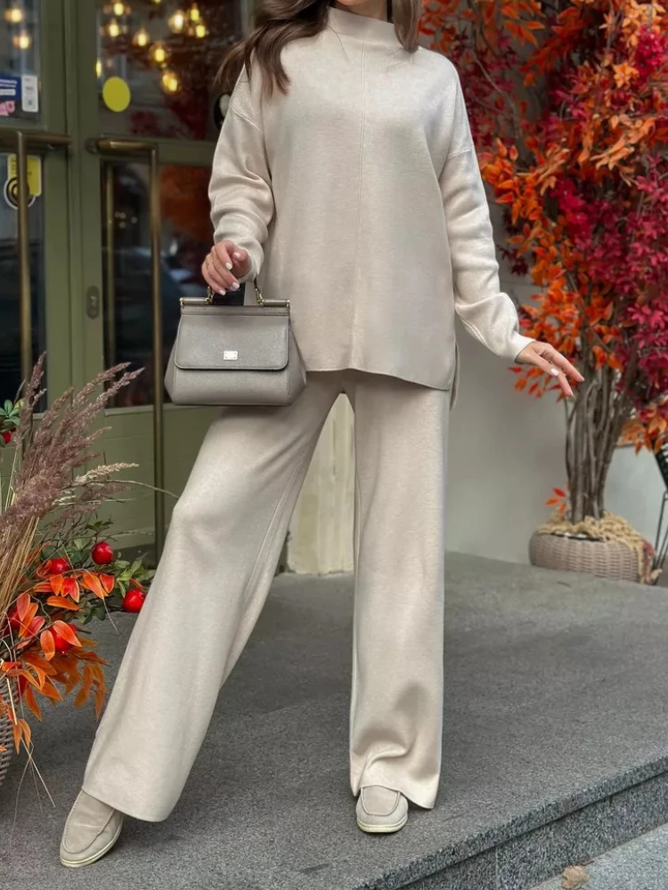 

Женский свободный свитер, комплект из двух предметов, весенние комплекты брюк, осенне-зимние одинаковые комплекты, пуловер с длинными рукавами, рабочие широкие длинные брюки