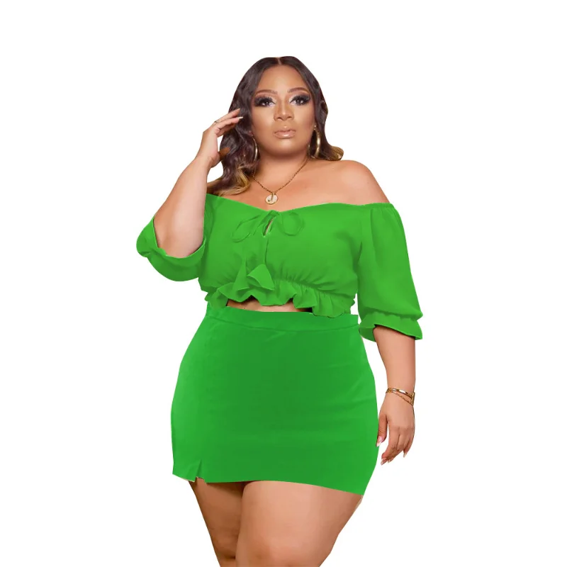 XL-5XL Two Piece Set Women Outfits Summer 2023 Plus Size Clothing Solid Short Sleeve Slash Neck Hollow Sexy Shorts Matching Sets